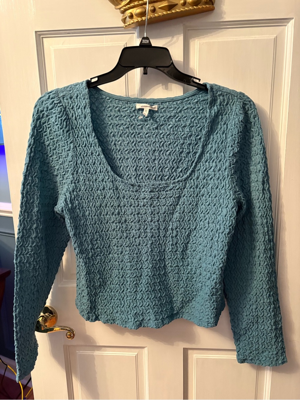 Maurices Teal Blue Textured Scoop Neck Long-Sleeve Top